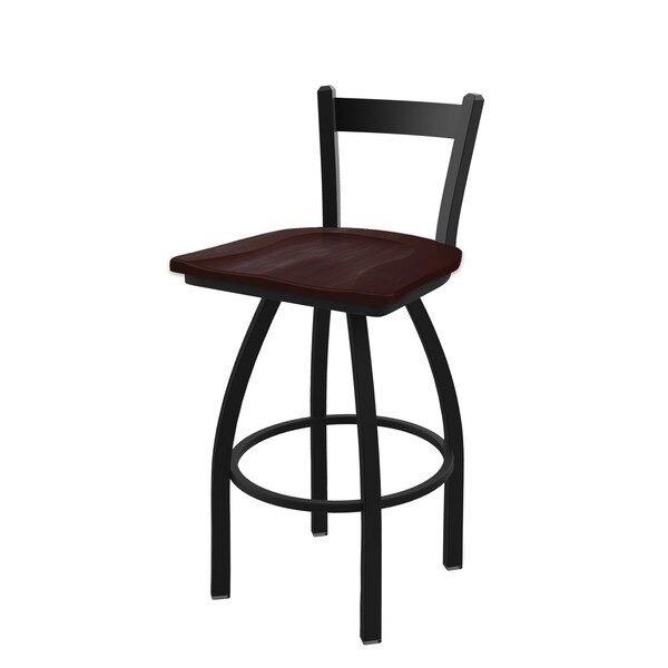 25" Low Back Swivel Counter Stool, Black Wrinkle, Dark Cherry Maple Seat